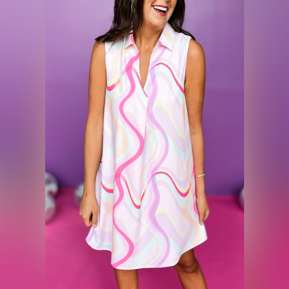 SSYS The Elise Collared Sleeveless Dress in Pastel Swirl size Small